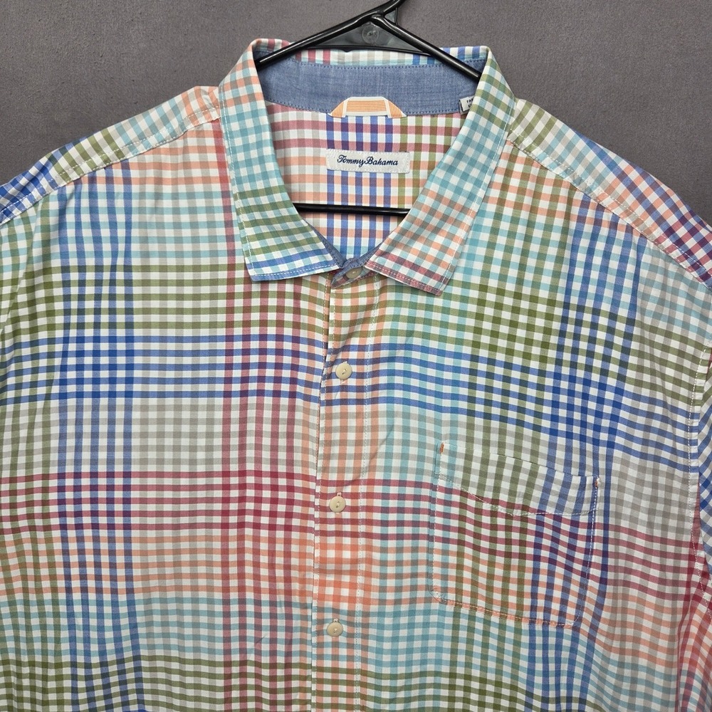 Tommy Bahama Mens 3XLB Multi Color Gingham Plaid Short Sleeve Button Down Shirt